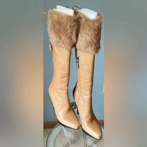 Gorgeous Via Spiga soft all leather with natural fur TAN 7.5 Long Boots.